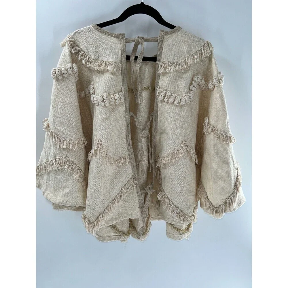 Women's Aspen Fringe Cotton Blend Poncho OS - Picture 5 of 8